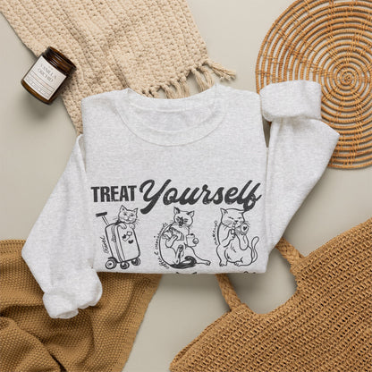 Treat Yourself Cat Sweatshirt Black Tabby Cat Mom Gift Siamese Cat Clothes Tuxedo Cat Meme Shirt Coffee Lover Homebody Plant Mama Romance