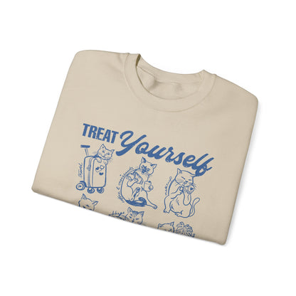 Treat Yourself Cat Sweatshirt Black Tabby Cat Mom Gift Siamese Cat Clothes Tuxedo Cat Meme Shirt Coffee Lover Homebody Plant Mama Romance