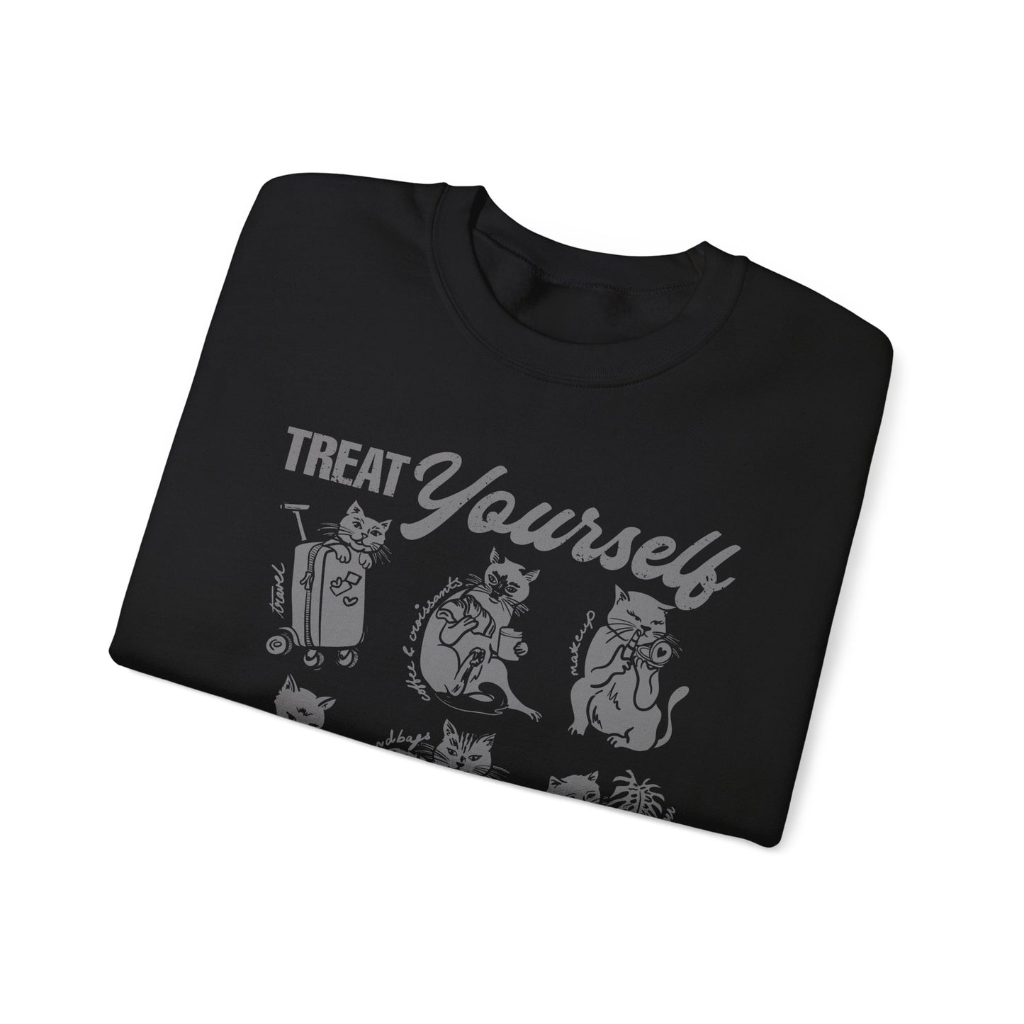 Treat Yourself Cat Sweatshirt Black Tabby Cat Mom Gift Siamese Cat Clothes Tuxedo Cat Meme Shirt Coffee Lover Homebody Plant Mama Romance
