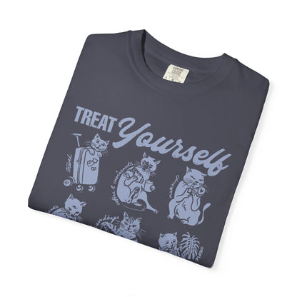Cats Treat Yourself Shirt Vintage Style Calico Cat Mom Gift Tortoiseshell Cat Clothes Bookish Tee Coffee & Croissant Plant Mama Pizza Lover