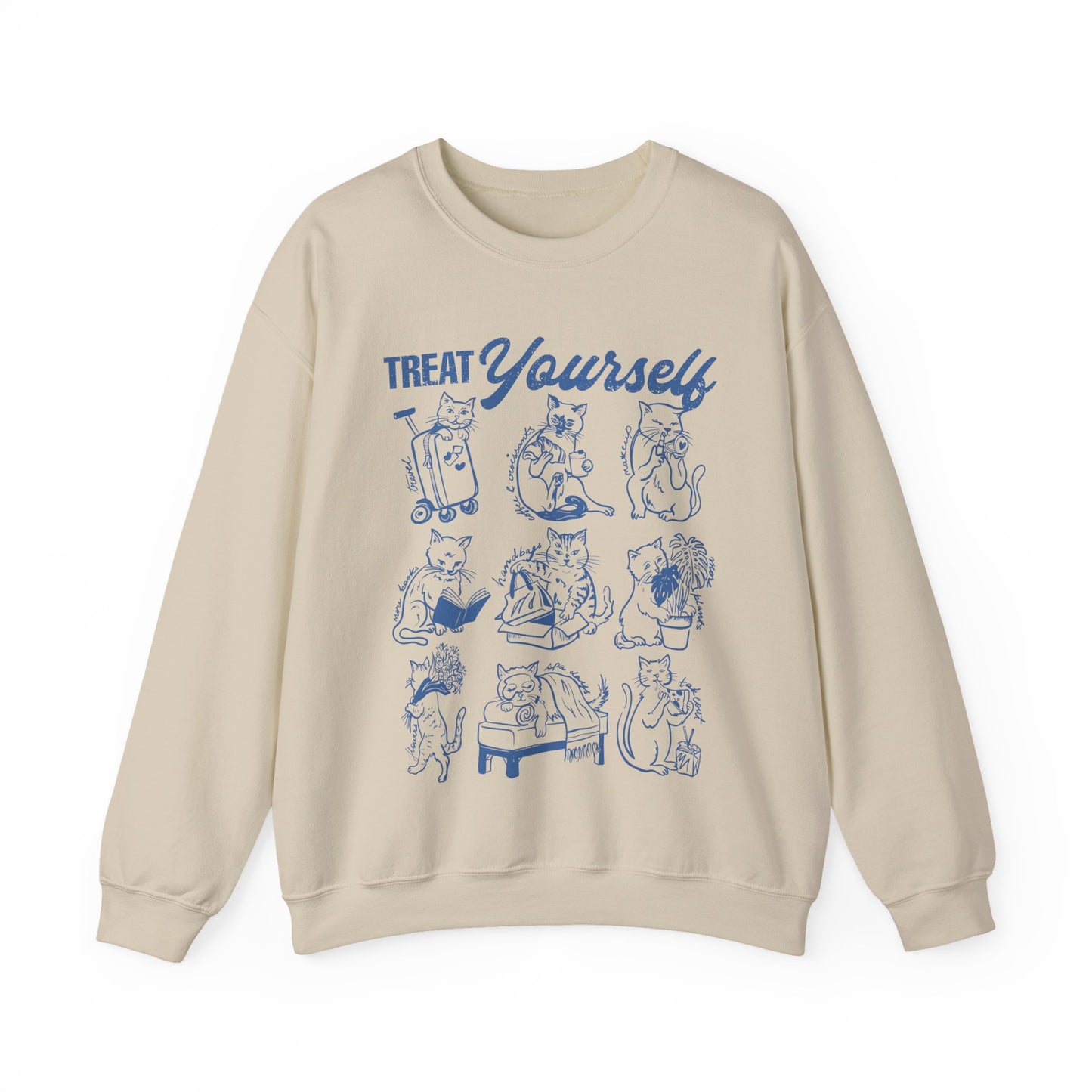 Treat Yourself Cat Sweatshirt Black Tabby Cat Mom Gift Siamese Cat Clothes Tuxedo Cat Meme Shirt Coffee Lover Homebody Plant Mama Romance