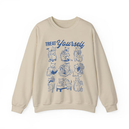 Treat Yourself Cat Sweatshirt Black Tabby Cat Mom Gift Siamese Cat Clothes Tuxedo Cat Meme Shirt Coffee Lover Homebody Plant Mama Romance
