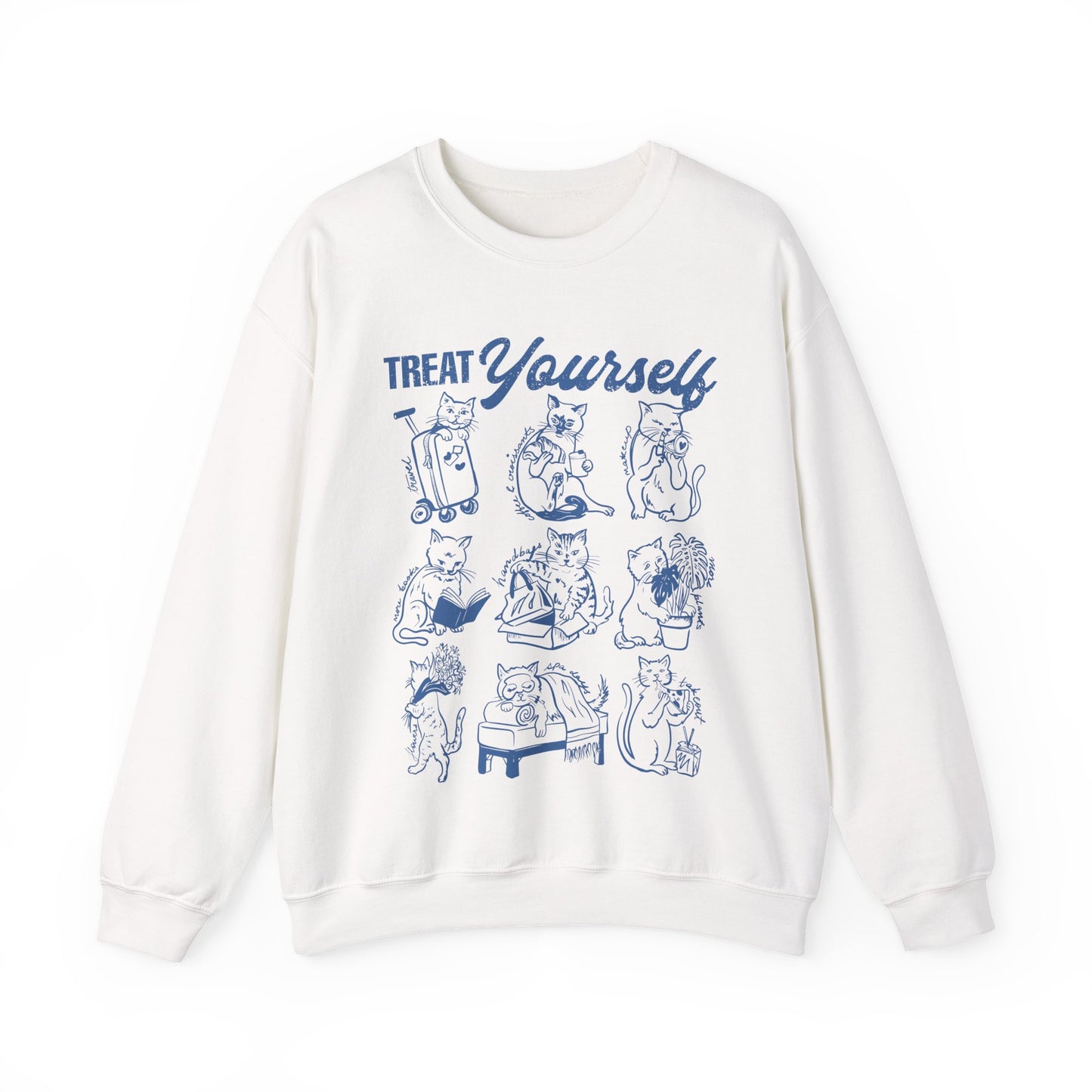 Treat Yourself Cat Sweatshirt Black Tabby Cat Mom Gift Siamese Cat Clothes Tuxedo Cat Meme Shirt Coffee Lover Homebody Plant Mama Romance