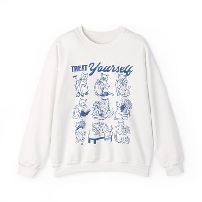 Treat Yourself Cat Sweatshirt Black Tabby Cat Mom Gift Siamese Cat Clothes Tuxedo Cat Meme Shirt Coffee Lover Homebody Plant Mama Romance