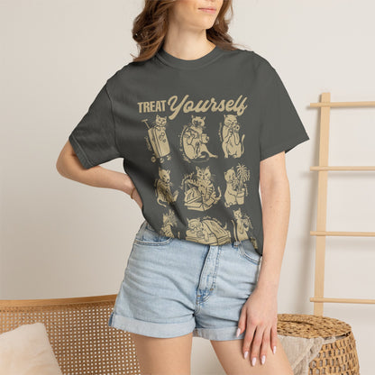 Cats Treat Yourself Shirt Vintage Style Calico Cat Mom Gift Tortoiseshell Cat Clothes Bookish Tee Coffee & Croissant Plant Mama Pizza Lover