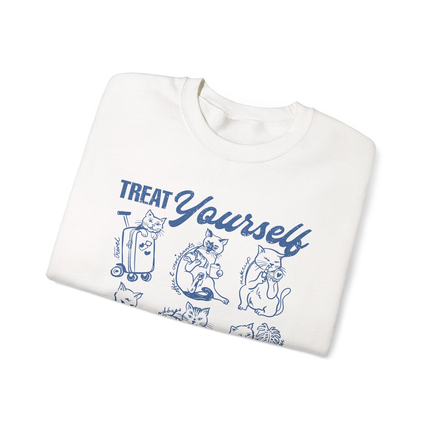 Treat Yourself Cat Sweatshirt Black Tabby Cat Mom Gift Siamese Cat Clothes Tuxedo Cat Meme Shirt Coffee Lover Homebody Plant Mama Romance