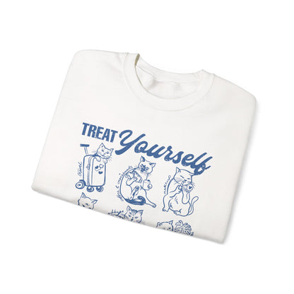 Treat Yourself Cat Sweatshirt Black Tabby Cat Mom Gift Siamese Cat Clothes Tuxedo Cat Meme Shirt Coffee Lover Homebody Plant Mama Romance