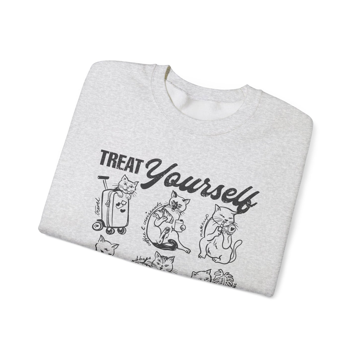 Treat Yourself Cat Sweatshirt Black Tabby Cat Mom Gift Siamese Cat Clothes Tuxedo Cat Meme Shirt Coffee Lover Homebody Plant Mama Romance
