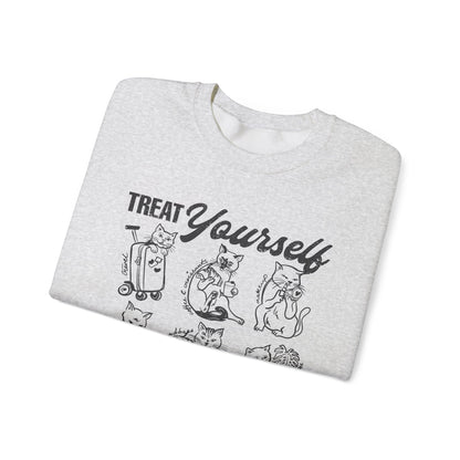 Treat Yourself Cat Sweatshirt Black Tabby Cat Mom Gift Siamese Cat Clothes Tuxedo Cat Meme Shirt Coffee Lover Homebody Plant Mama Romance